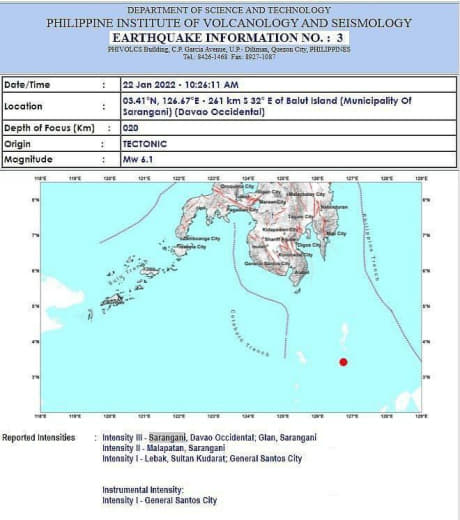 当地时间1月22日早上4点43分，菲律宾东达沃省(DavaoOrien...